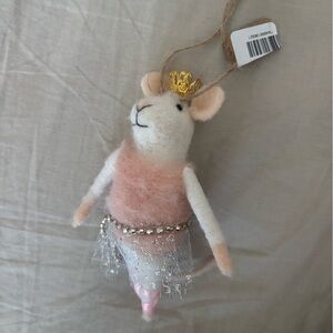 Pink and White Mouse Ornament with Gold Crown